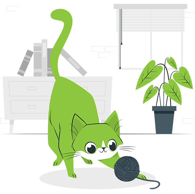 illustration d’un chat qui joue avec une pelote de laine sans le salon.