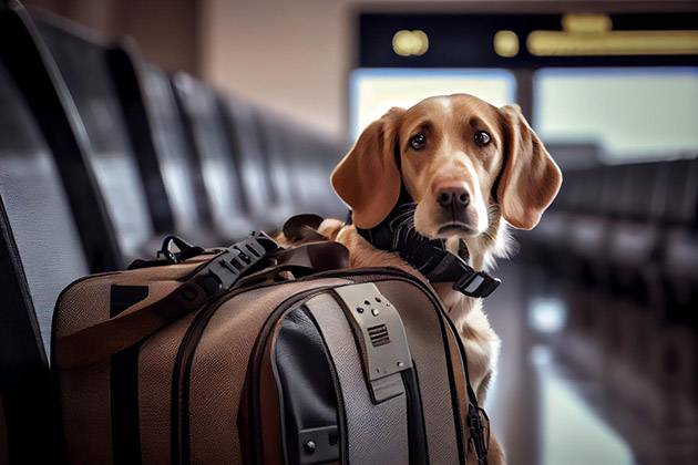 vetophylum - voyager avec son chien, assis à l'aéroport en attendant son vol